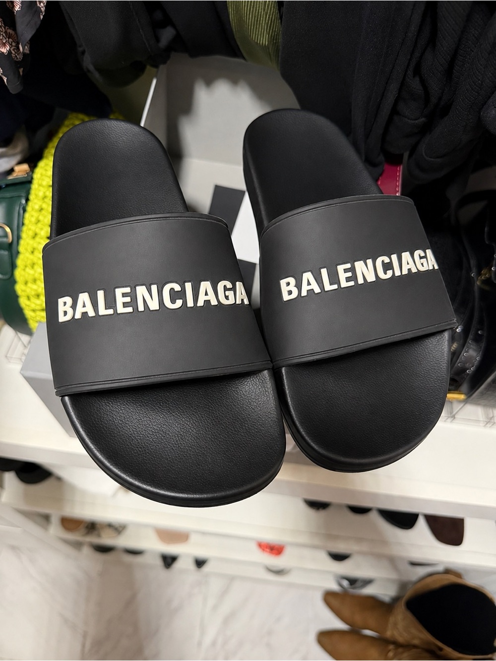 Balenciaga Black Slide Sandals with White Logo